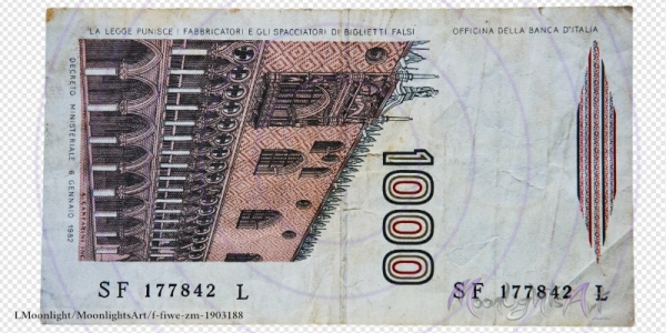 1000 italienische Lire - Geldschein Rückseite - freigestellt