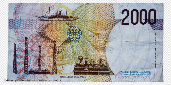 2000 italienische Lire - Geldschein Rückseite - freigestellt