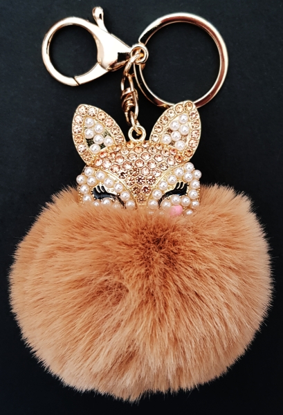 Pompon ~ Fuchs ~ Schlüsselanhänger ~ khaki