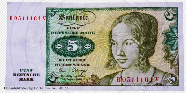 Fünf deutsche Mark - Geldschein Vorderseite - freigestellt