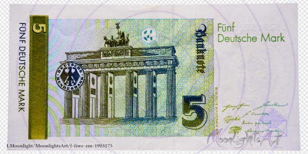 Fünf deutsche Mark - Geldschein Rückseite - freigestellt