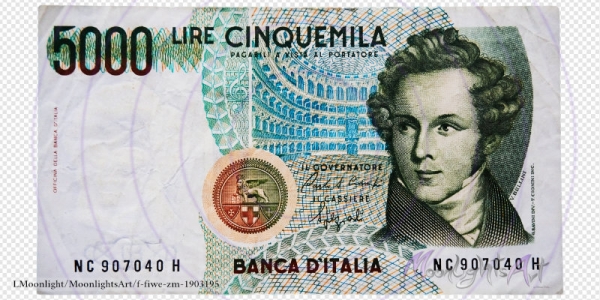 5000 italienische Lire - Geldschein Vorderseite - freigestellt