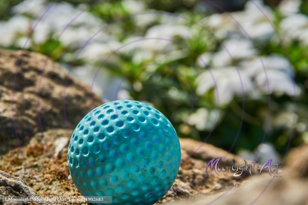 Minigolf - Ball (Fokus) liegt vor Blumen